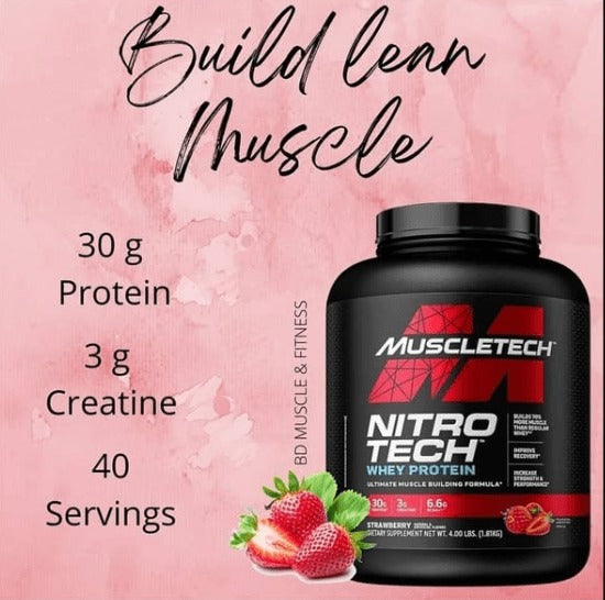 Muscletech Nitro Tech Whey Protein, Strawberry, Enhance Muscle & Strength & Performance