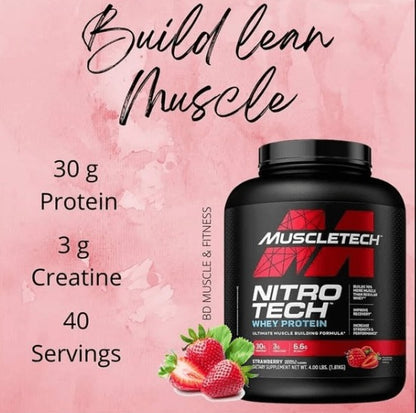 Muscletech Nitro Tech Whey Protein, Strawberry, Enhance Muscle & Strength & Performance